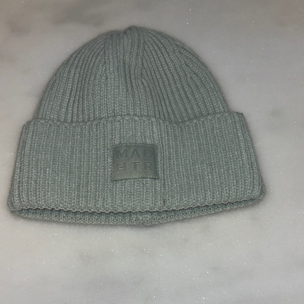 Kids Sage Green Ribbed Knit Beanie